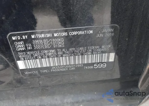 2016 Mitsubishi Lancer Es z USA, uszkodzony, nr VIN JA32U2FU0GU012993